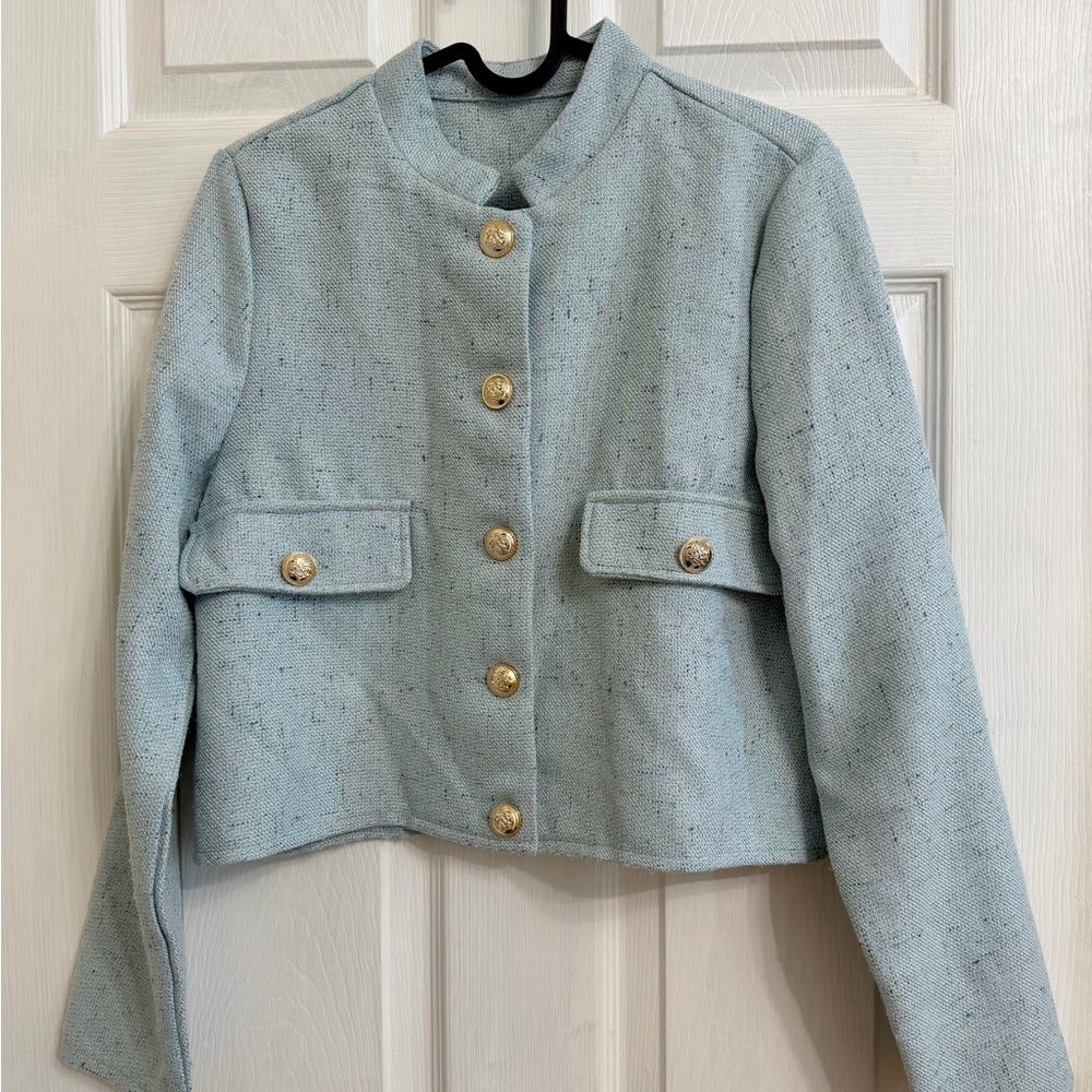 Women's Light Blue Tweed Skirt Set - Elegant Two-Piece - Picture 5 of 11